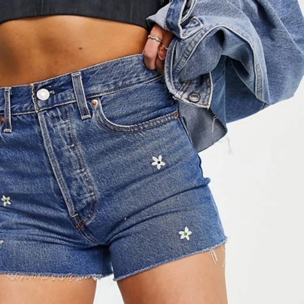 Levi's Ribcage Embroidered Cutoff Jean Shorts - Picture 4 of 11